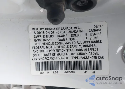 2017 Honda Civic Lx из США, поврежденный, VIN 2HGFC2F55HH536760